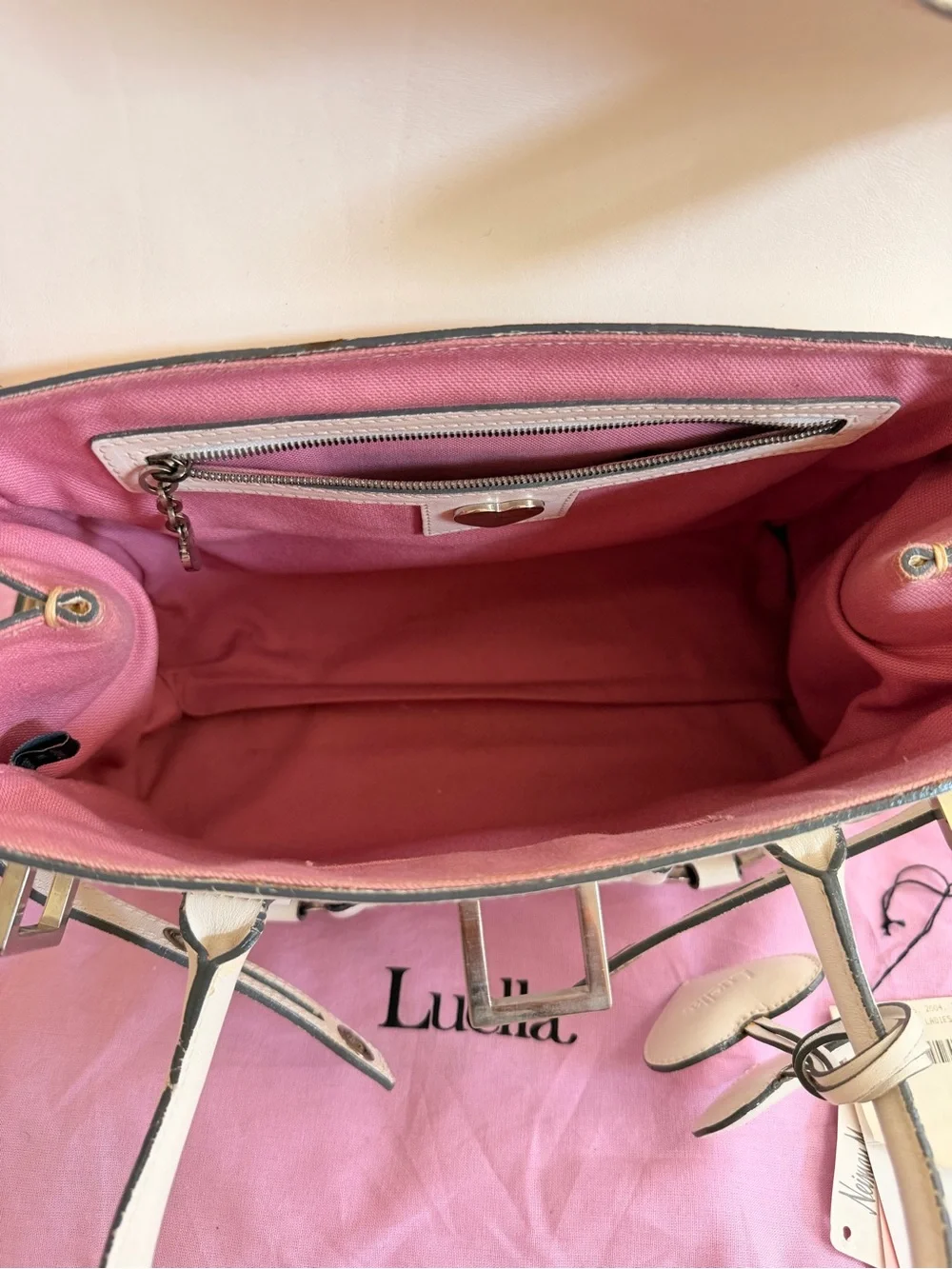 Luella Baby Giselle White Leather Satchel with Heart Charm Detail